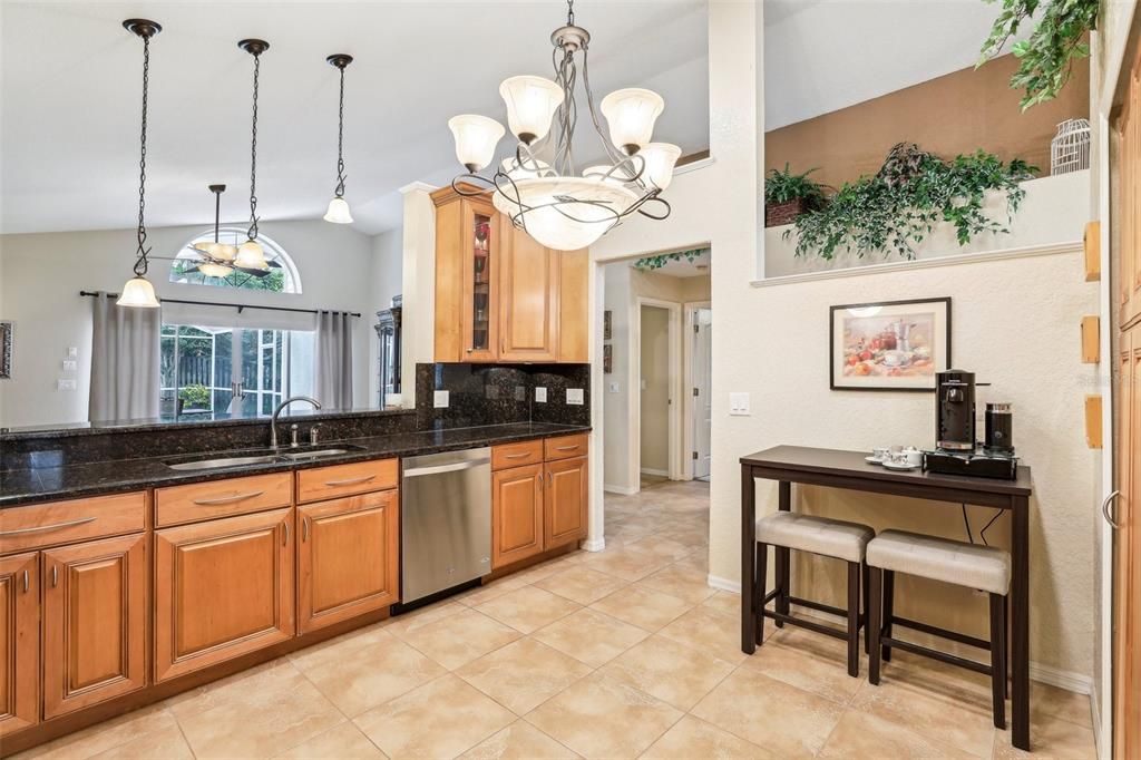 Spacious kitchen overlooking the family room