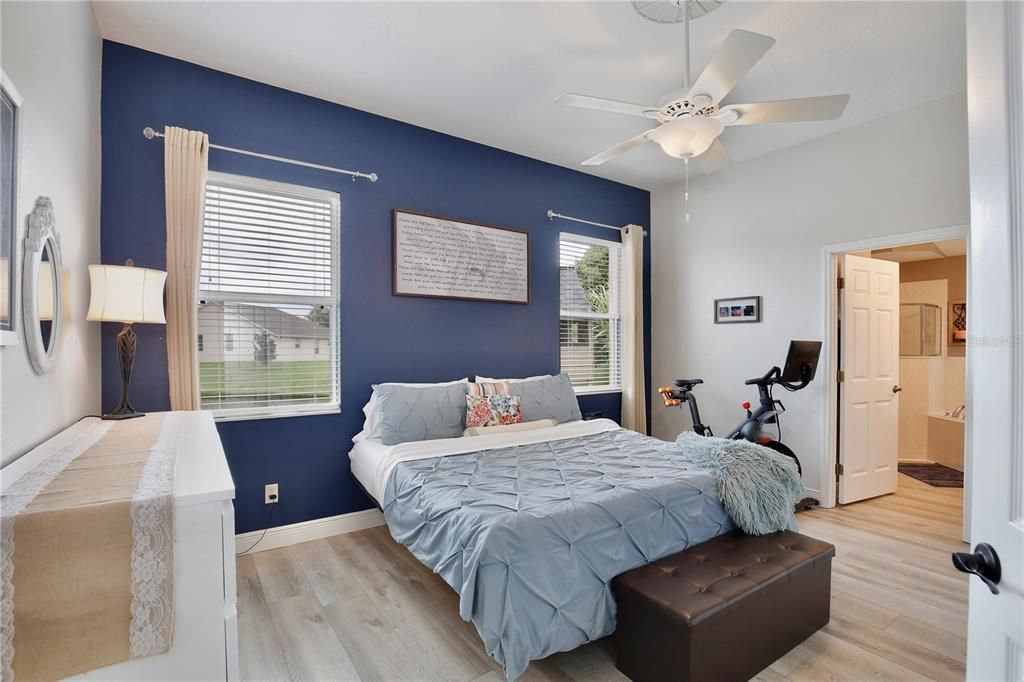 Primary bedroom with lake views