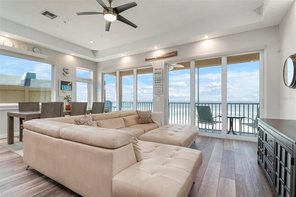 Open concept living with direct beachfront views