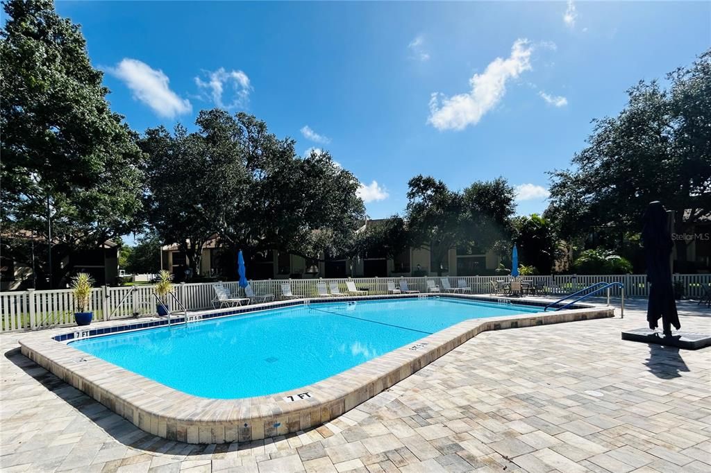 New resurfaced pool and paver deck