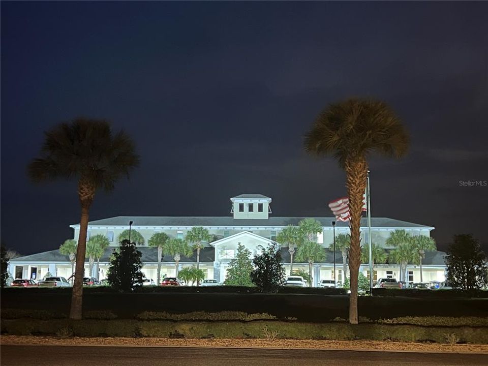 Nighttime view of clubhouse