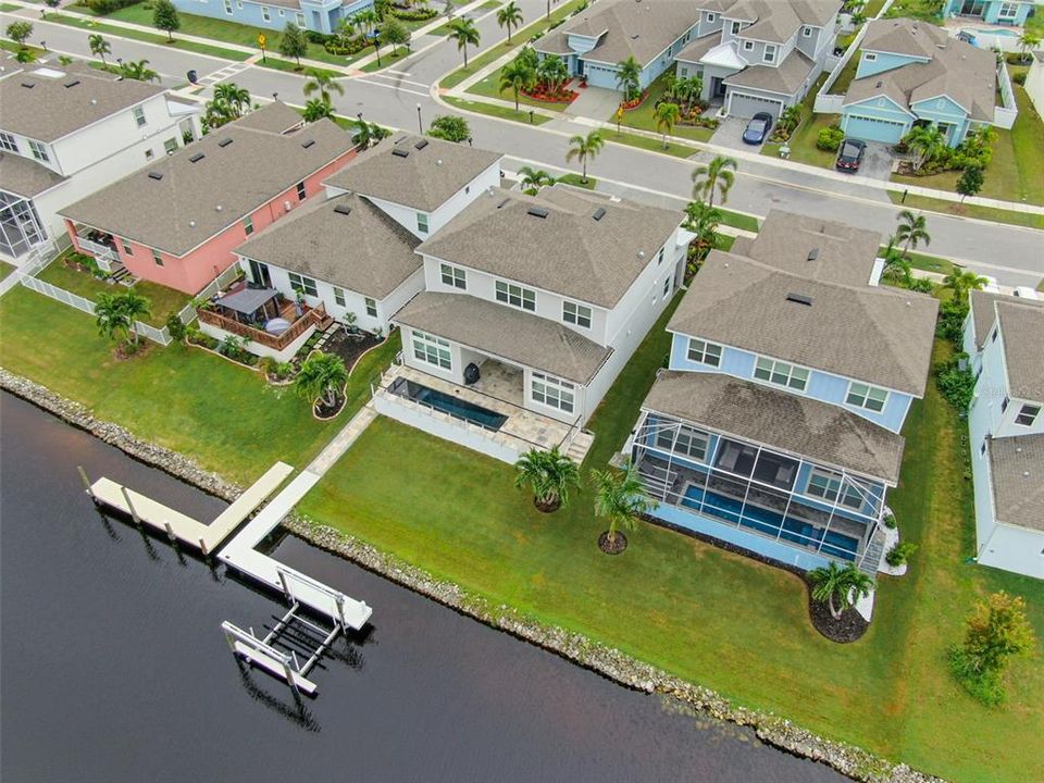 Overhead view of dock and boat lift