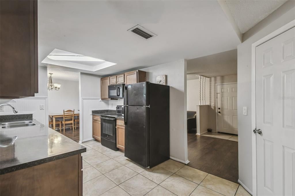 Kitchen joining the dining area.