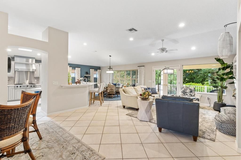 Looking into Open Living Room and Kitchen