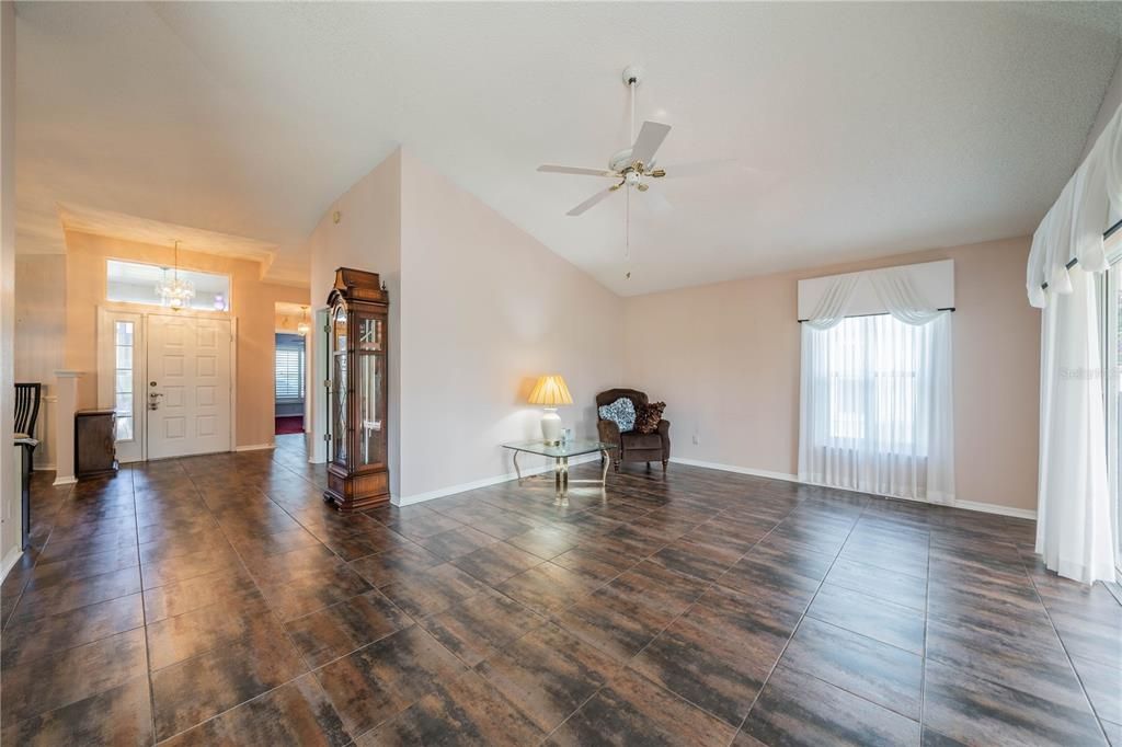 Living area with view of kitchen