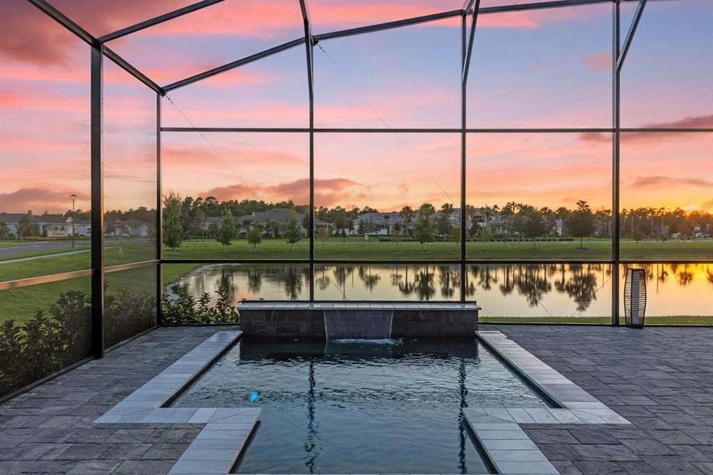 Twilight view of the pool