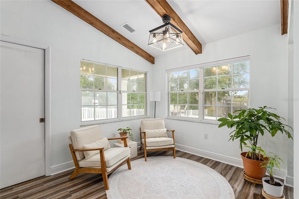 Breakfast nook with views of pool