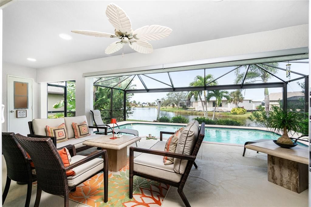 Lanai and pool overlooks lake