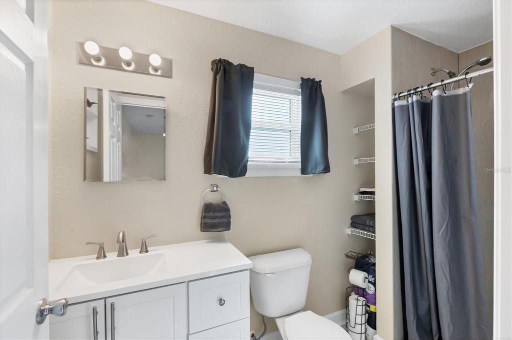 Primary Bath Has new Vanity and added Shelving