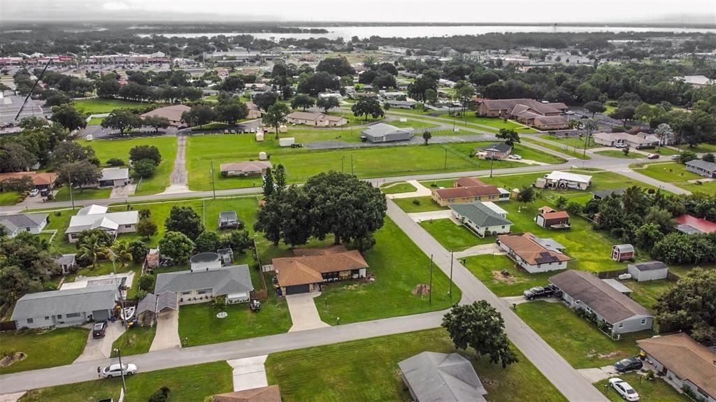 Arial view of homes corner lot