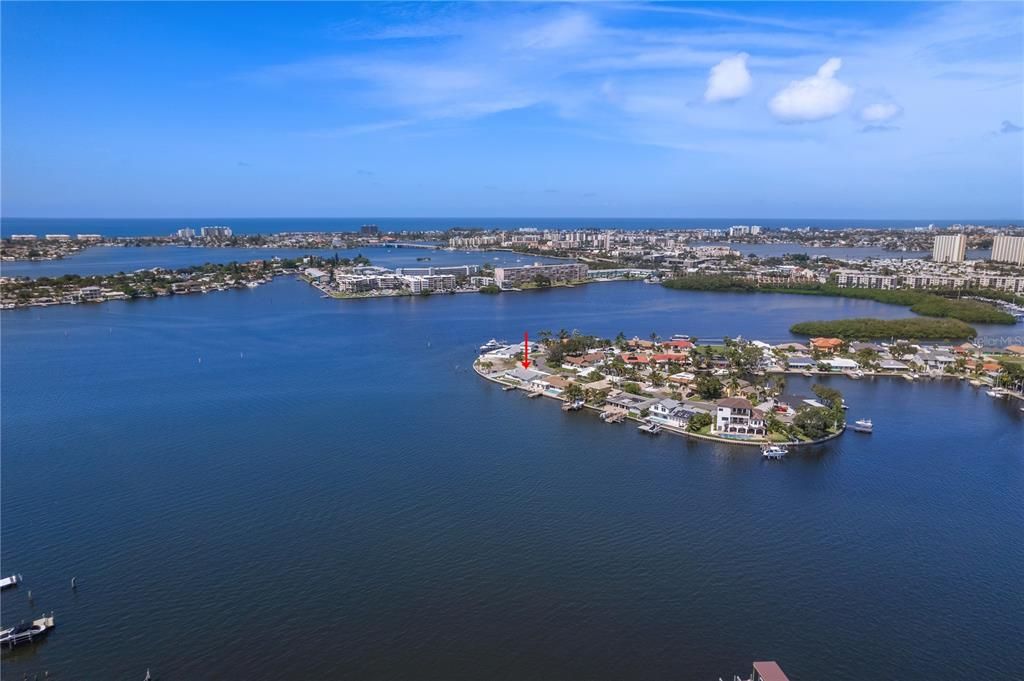 Aerial View of Home on Boca Ciega Bay with view of Gulf of Mexico