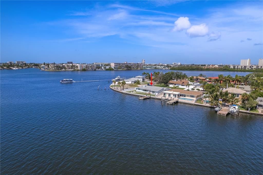 Aerial View of 1505 Sea Gull on Boca Ciega Bay with South Pasadena across the water