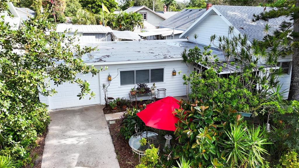 Garage and walkway to back door