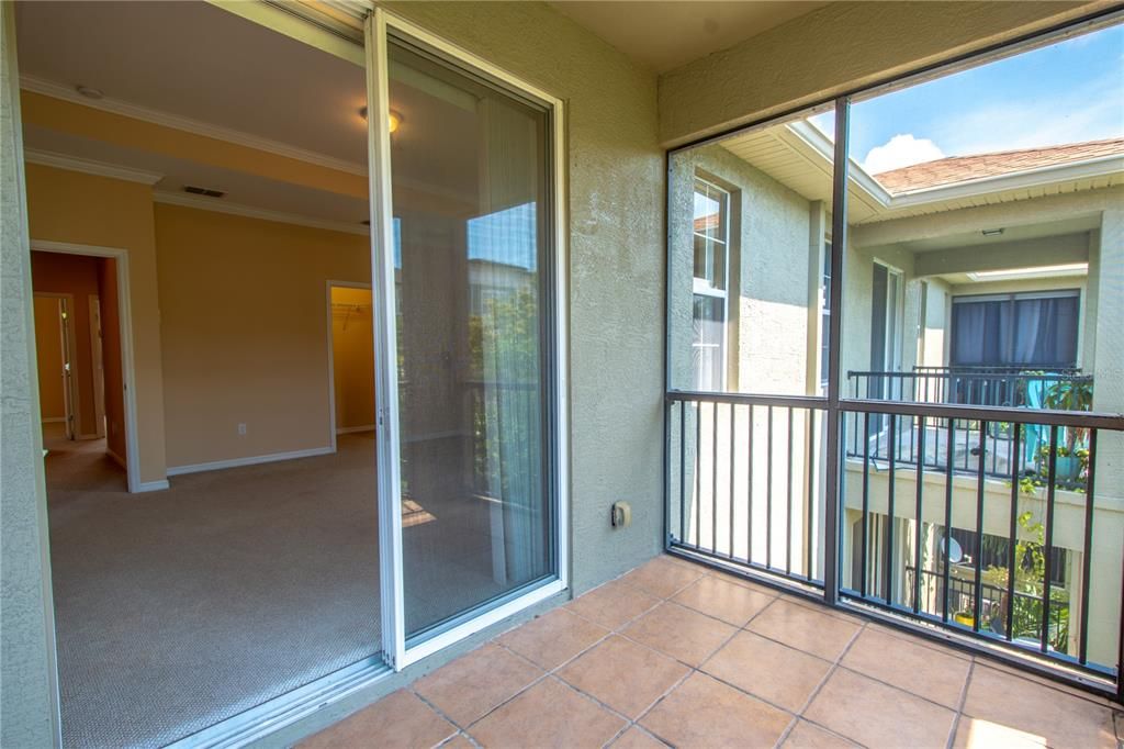 The primary bedroom balcony