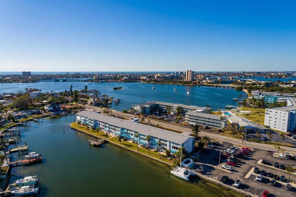 Shore Plaza Condos with Pier on Boca Ciega Bay.