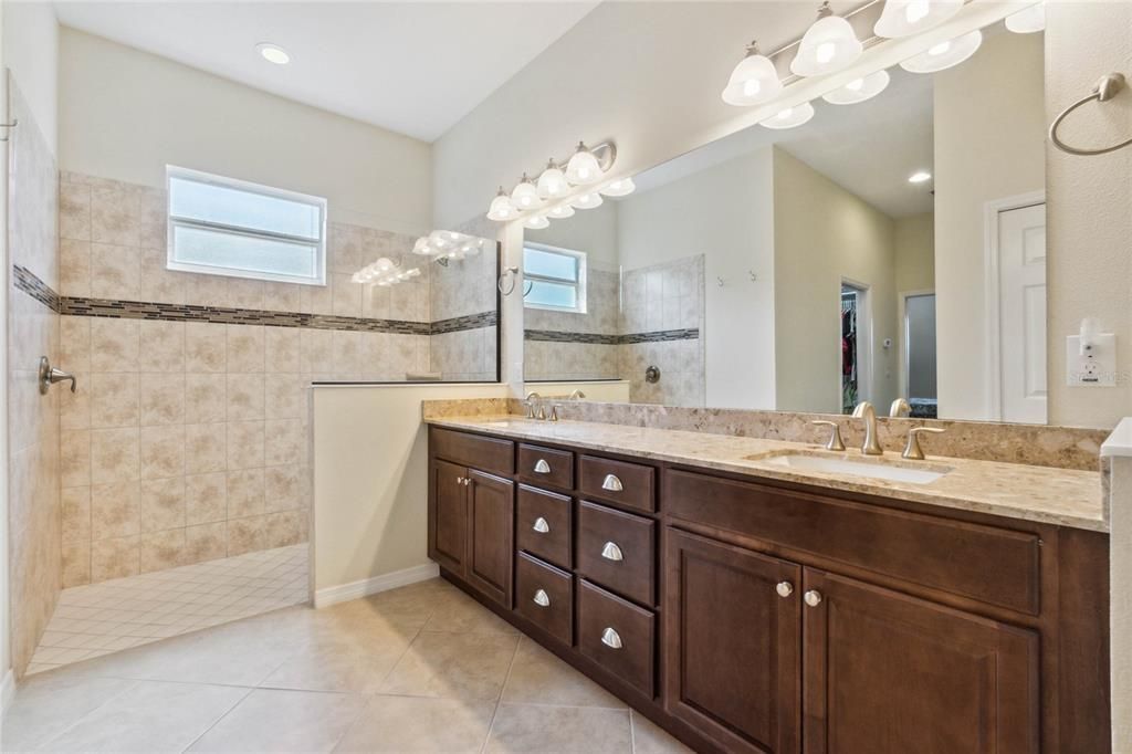 Primary bathroom with handicap accessible shower