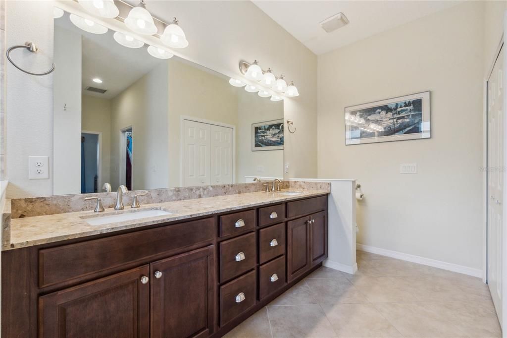 Primary bathroom with dual vanity