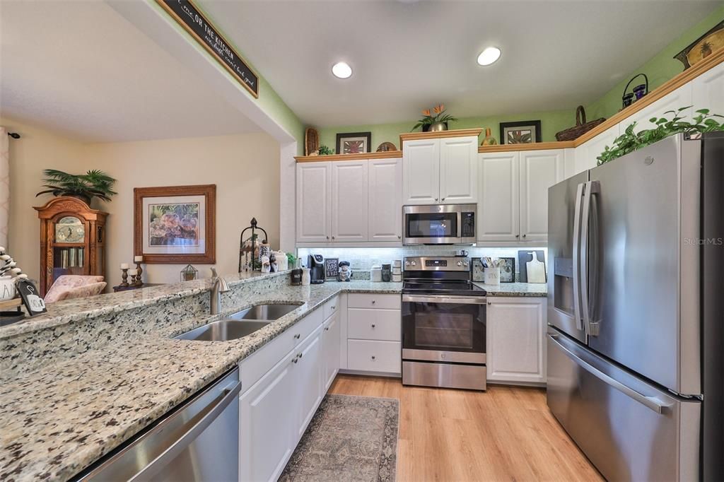 Kitchen open to dining room.