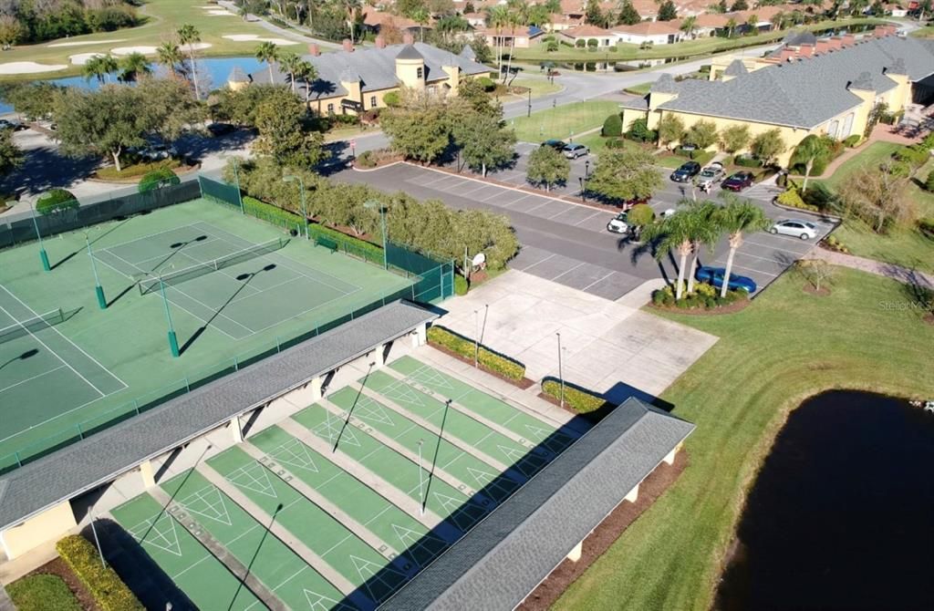 Shuffle board and tennis courts