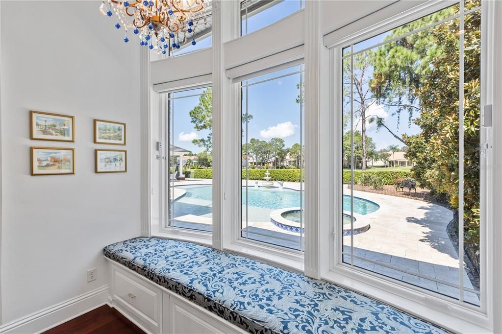 Primary Bedroom Bay Window with Pool view