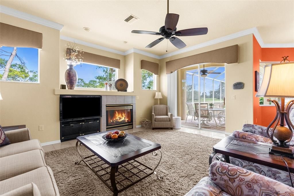 Family room with transom windows