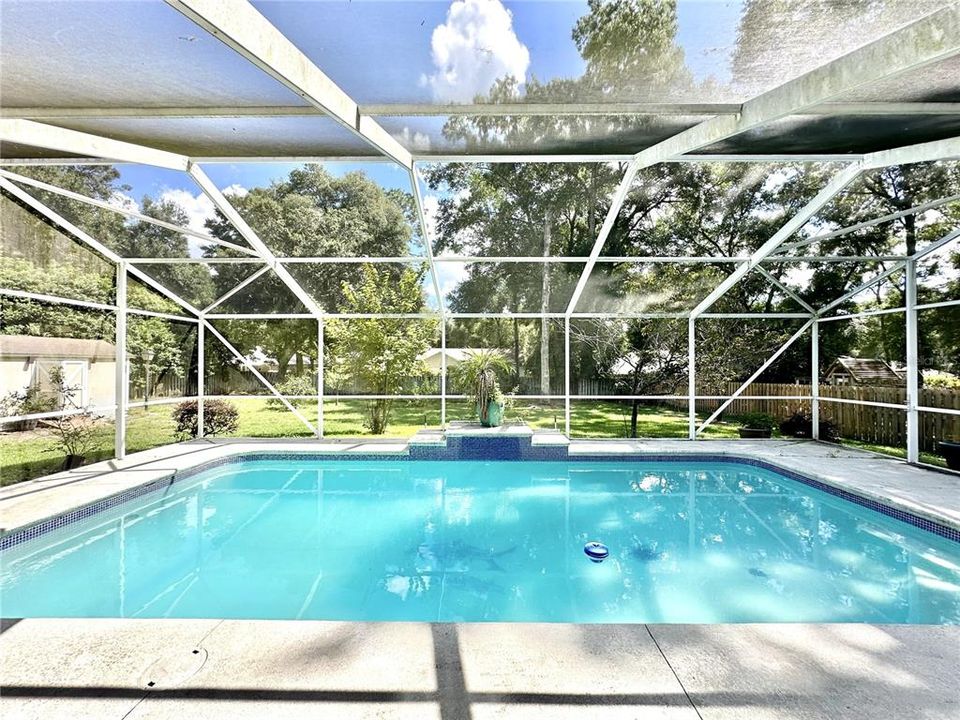 Pool with waterfall and dolphin tile on the bottom