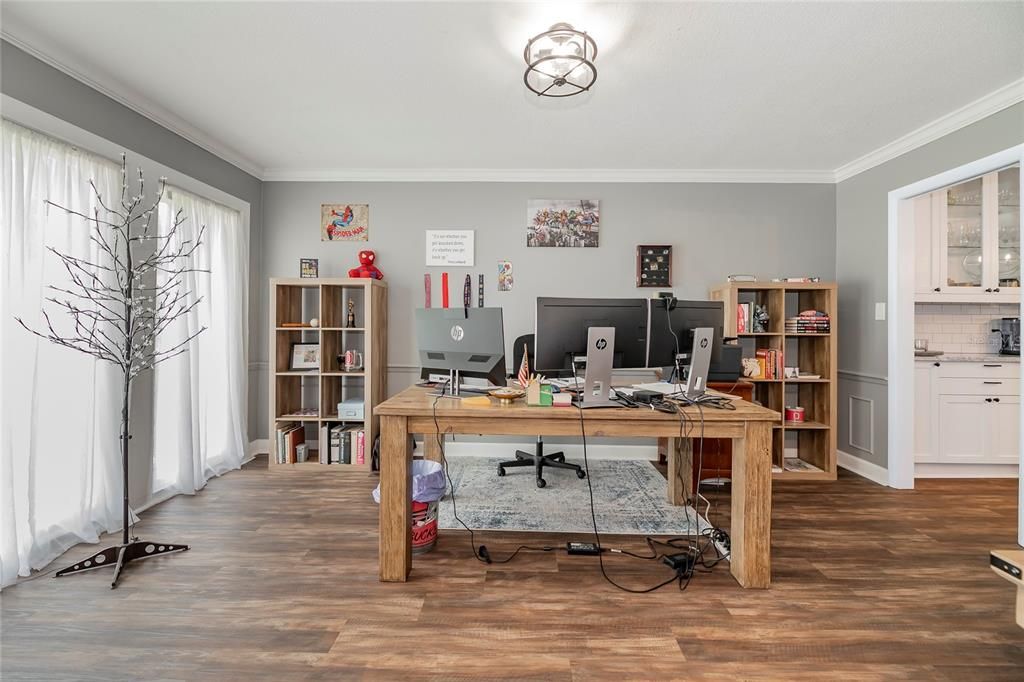 Dining area currently utilized as office space for remote work