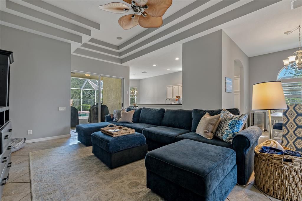 Living Room with Triple Tray Ceiling