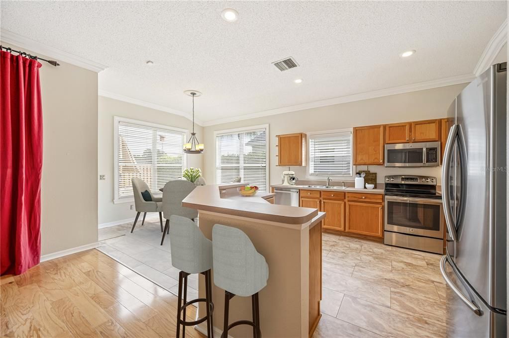 Open kitchen with breakfast bar