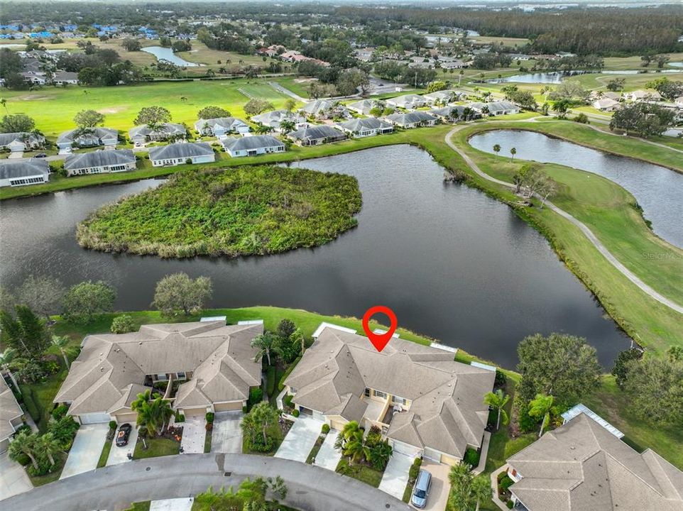 Aerial view of Water, Golf Course & Bird Sanctuary Island