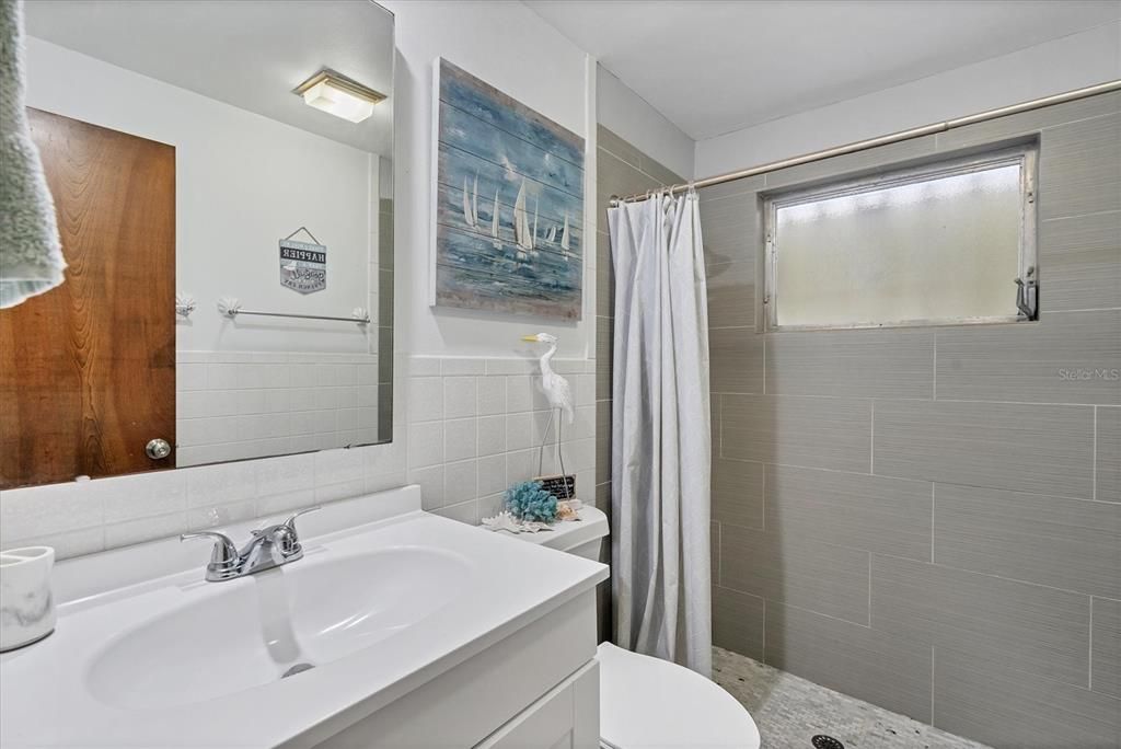 updated guest bathroom, walk in shower