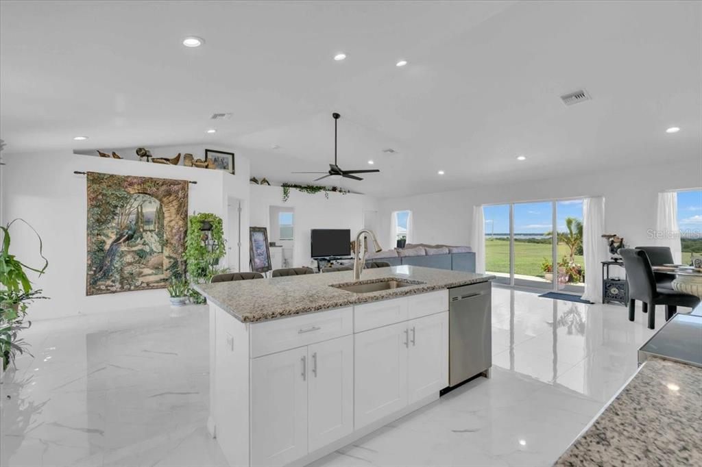 Kitchen Island looking out to the Living Room