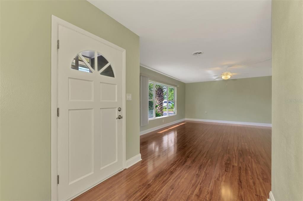 Main entrance to the family room.  Beautiful Laminate flooring.