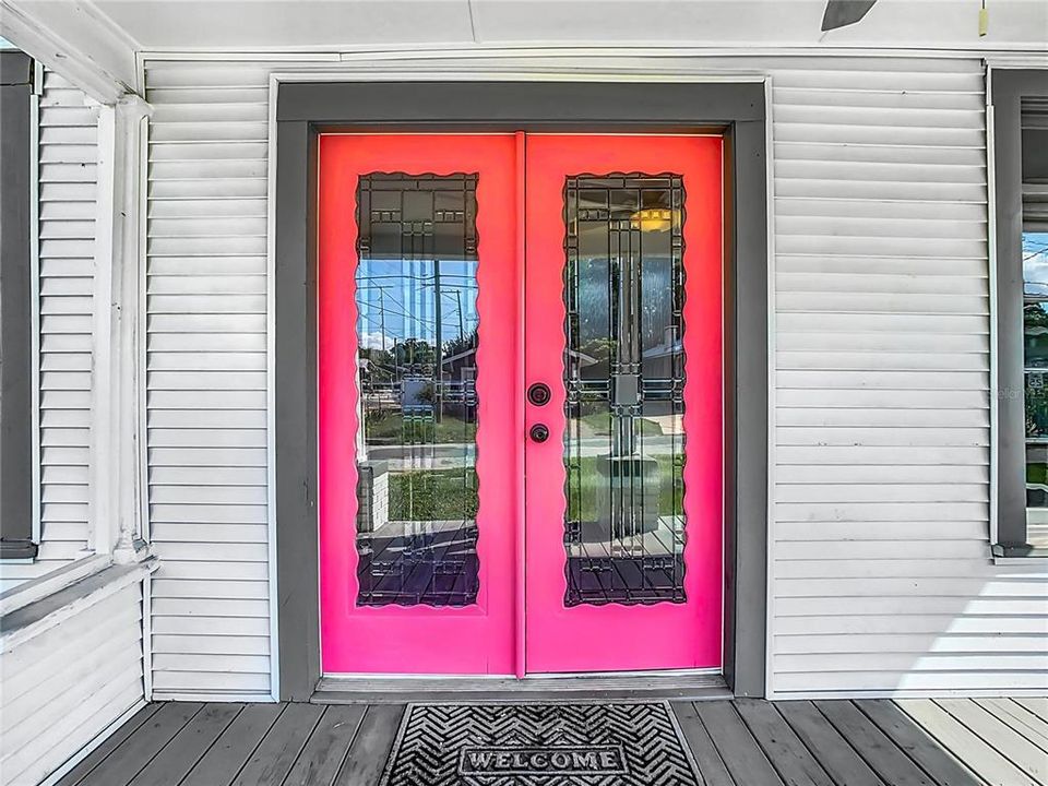 Elegant French doors with leaded glass