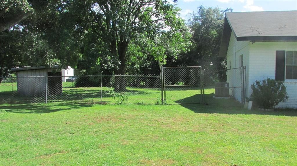 Side yard with small shed