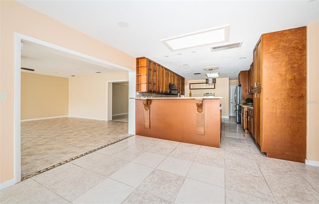 View from Dining Room/Family room into Kitchen and Great Room