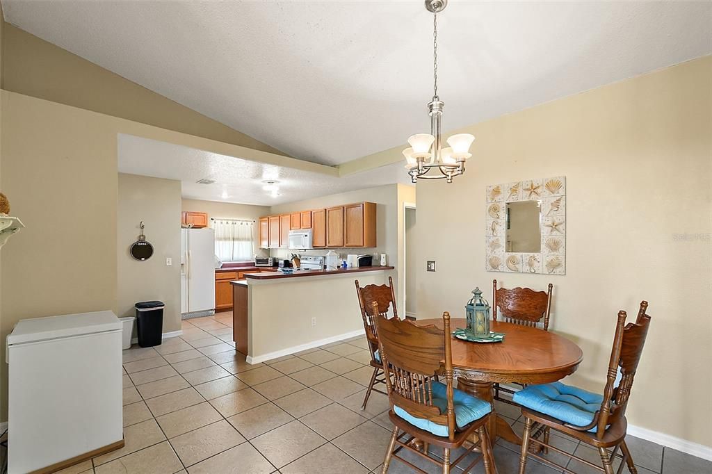 Kitchen overlooks the dining room