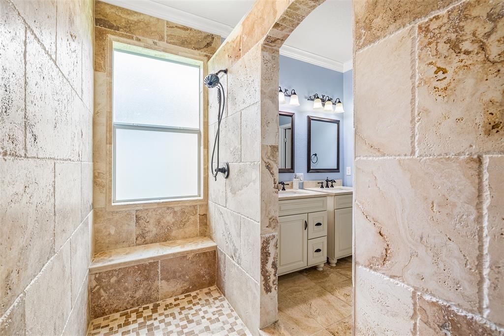 Primary Bathroom Shower with Dual Shower Heads!