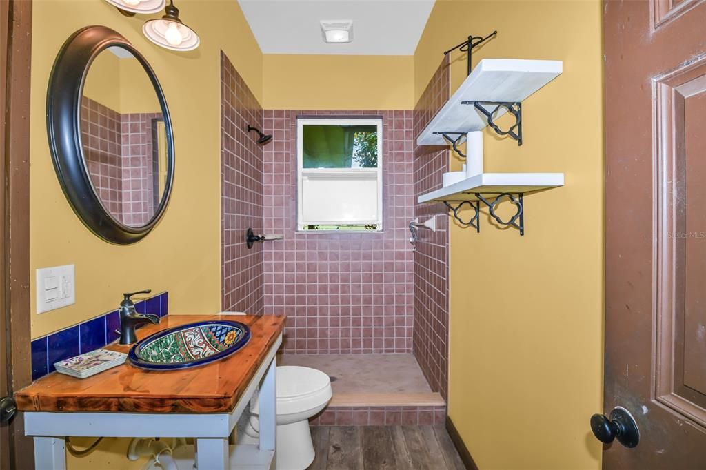 Full tiled bathroom in barn