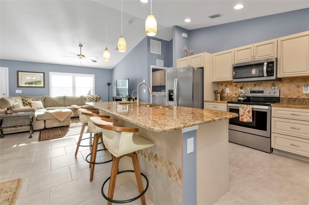 High ceilings with recessed lighting.