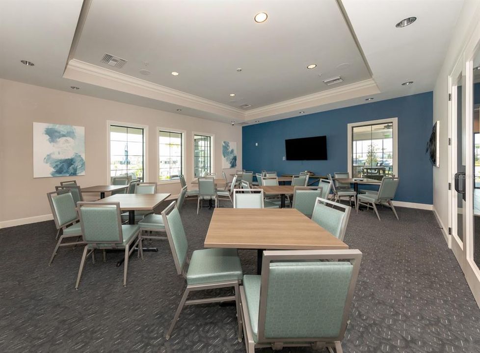 The gathering room is perfect for playing games with neighbors or entertaining guests