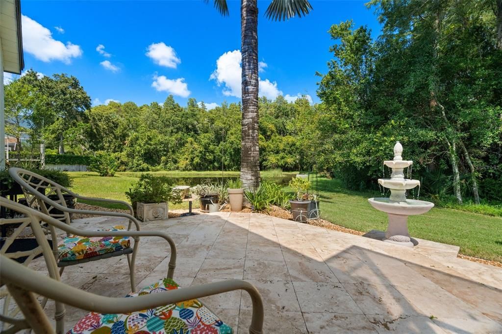 Open patio overlooking the pond for bird and wildlife watching