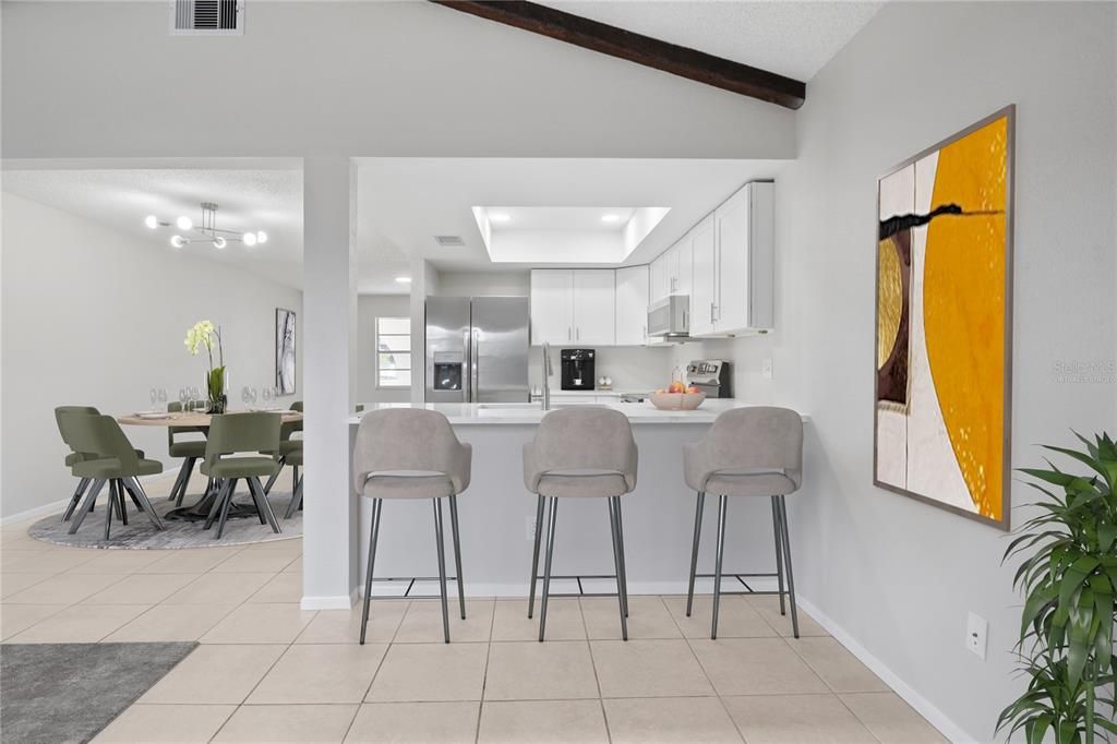 Virtually staged Kitchen/dining room