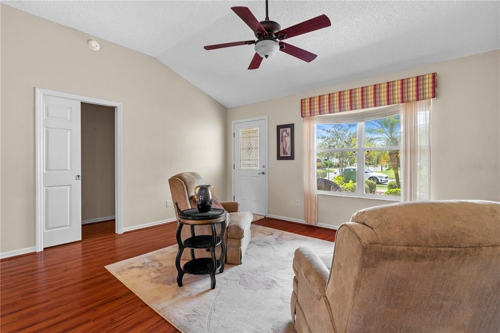 Entrance and Living Room with pocket door into the Guest Area