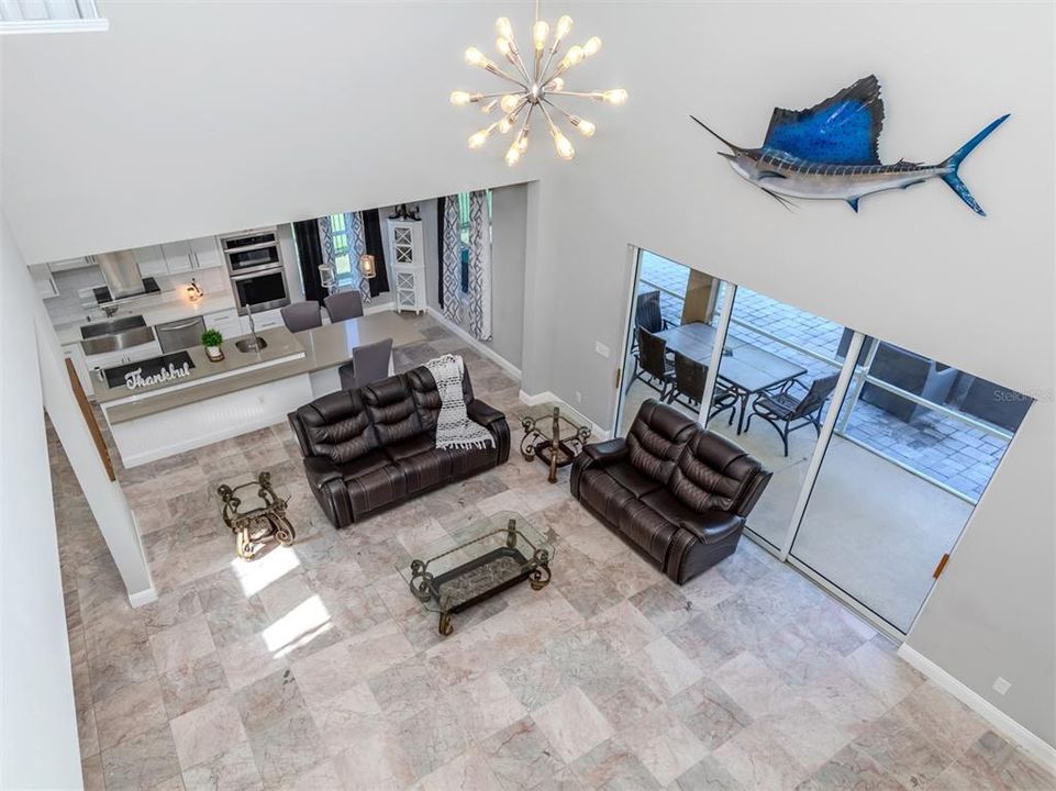 Great room and kitchen view from up stairs