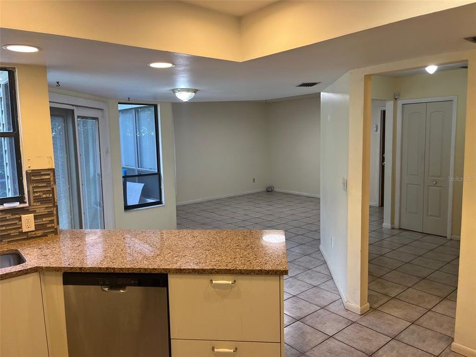 View from kitchen to Family room