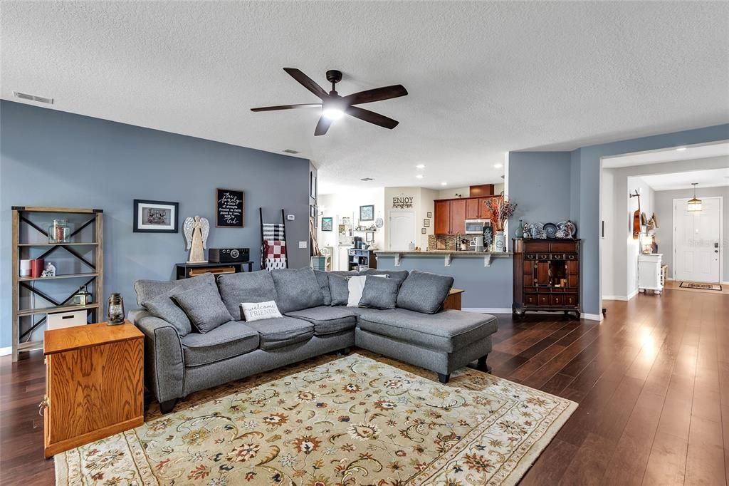 view from rear of living room, great wood flooring