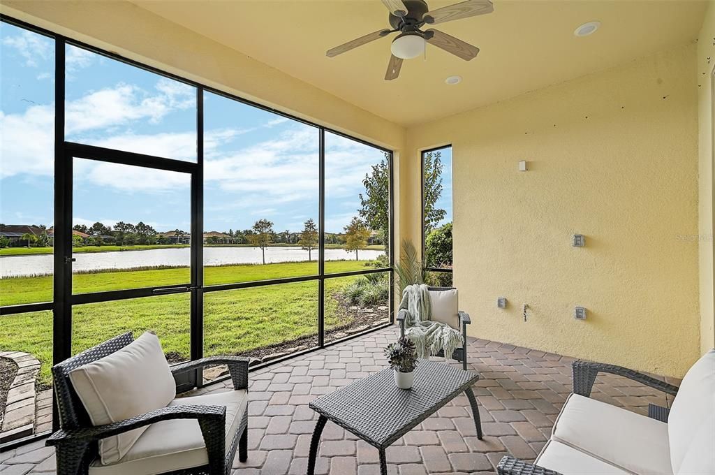 Lanai is 15 x11. Peaceful view overlooking yard and pond.