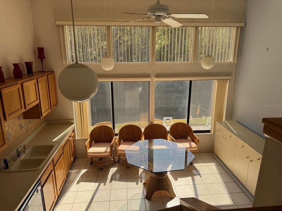 Kitchen with Water/Patio View and Hight Ceilings