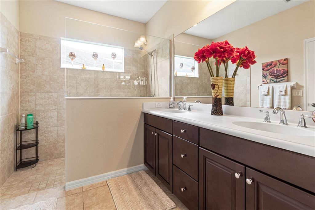 IMMACULATE MASTER BATH WALK IN SHOWER AND DOUBLE VANITY